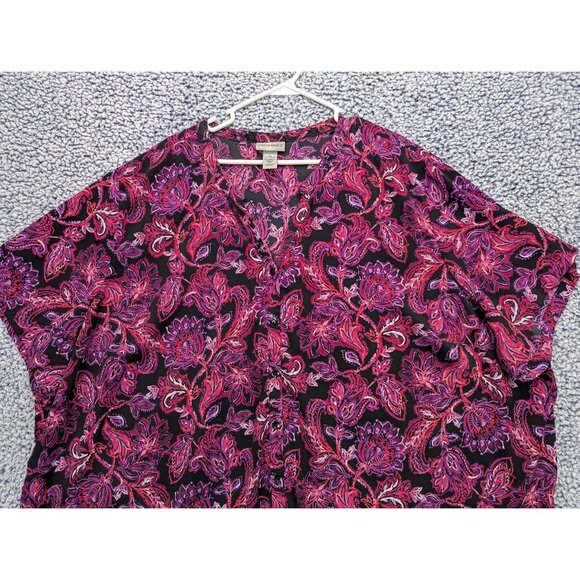 Catherines Button Up Top Size 5X Floral Stretch Lightweight V Neck Plus Pink - Picture 3 of 10
